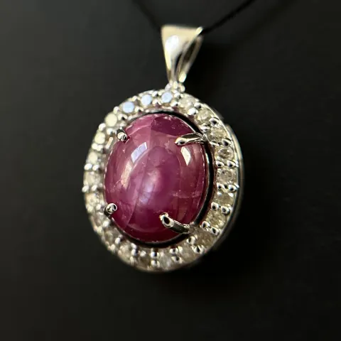 Beautiful Natural Star Ruby Pendant 2.35Ct With Natural Diamonds & 18k Gold