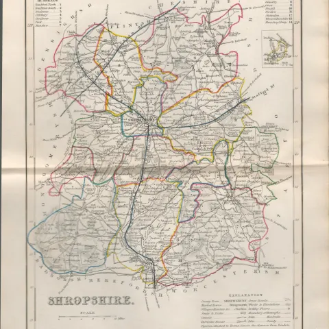 Shropshire 1850 Antique Steel Engraved Map Thomas Dugdale.