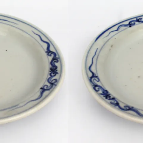 Pair of  Late 19th c. Japanese Blue & White Cache Pot Stands