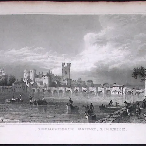 Limerick Thomondgate Bridge 194 Years Old Antique Steel Engraving-40