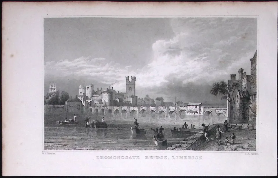Limerick Thomondgate Bridge 194 Years Old Antique Steel Engraving-40