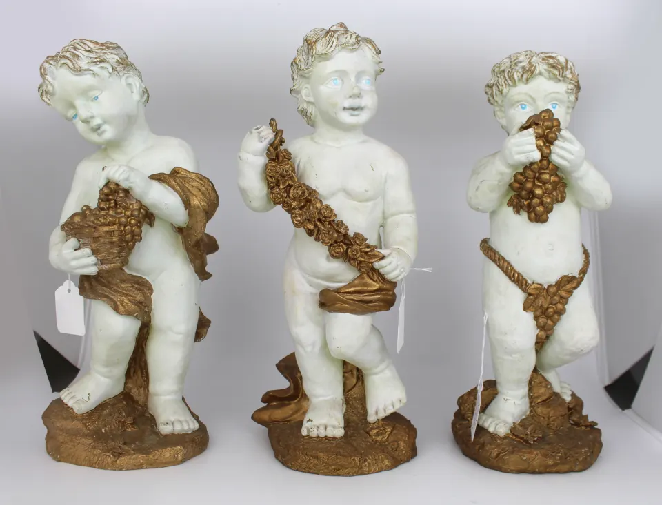 Set of 3 Vintage Painted Cherub Figures