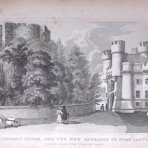 Clifford Tower & York Castle Yorkshire 198 Years-Old Thomas Allen Antique Steel Engraving-84