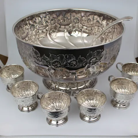 Mid-Century Silver-Plated Punch Bowl Set by The Sheffield Silver Co., USA