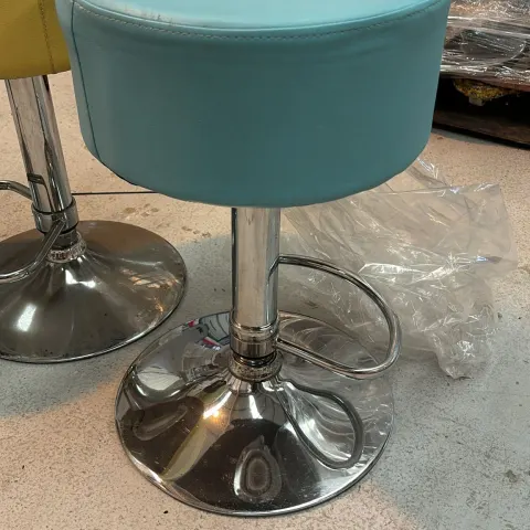 Set of 6 Button Low - High Bar Stools - good clean condition - Light Blue