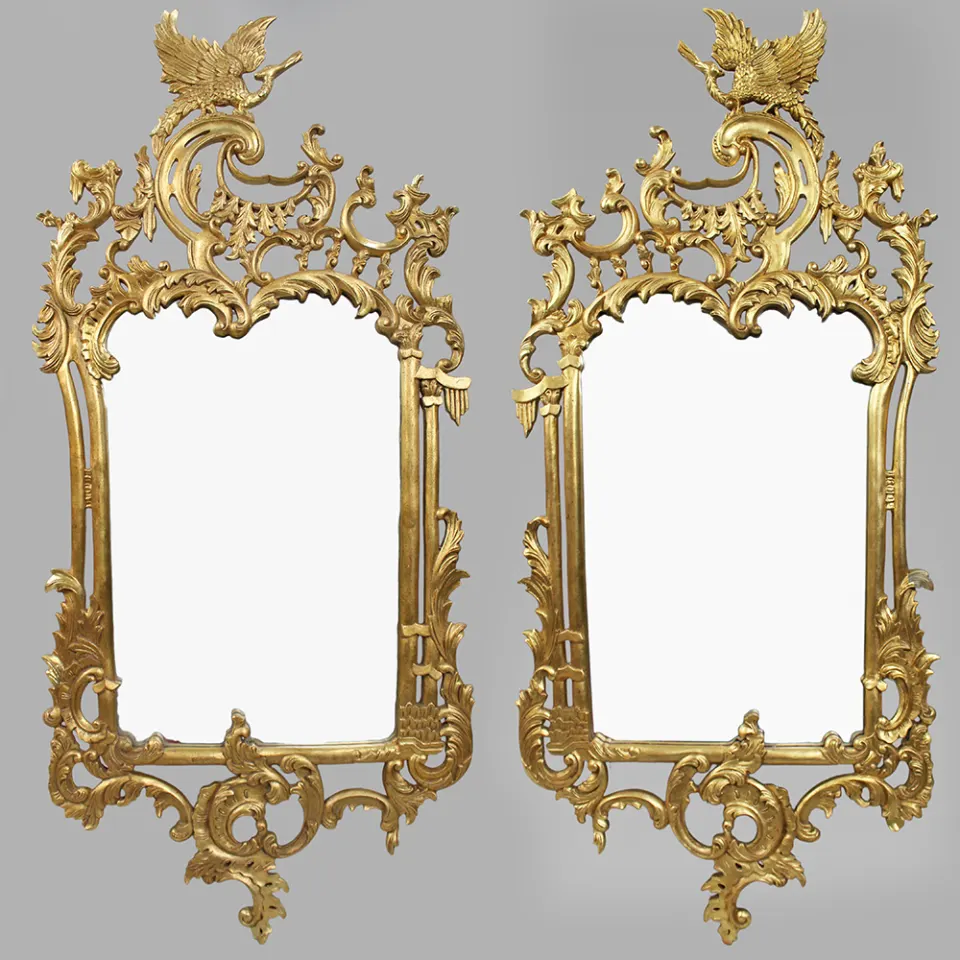 Pair of Carved Chippendale Style Giltwood Mirrors