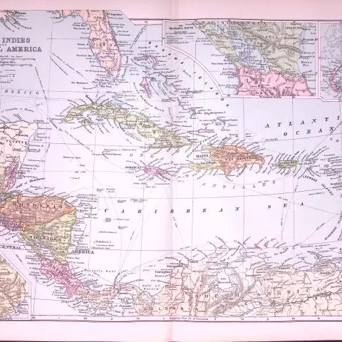 West Indies & Central America 120-Year-Old Large Antique Map by G.W. Bacon-42