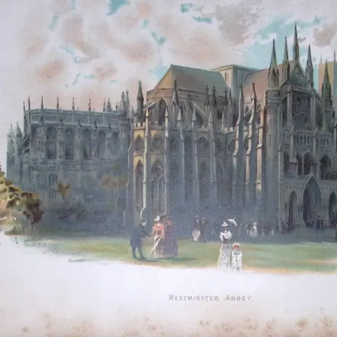 London Westminster Abbey Antique Coloured Chromolithograph 12-TR