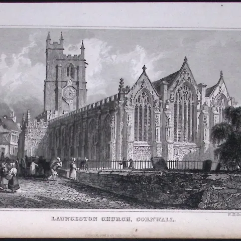 Cornwall Launceston Church Antique 193 Years-Old Steel-Engraving-25