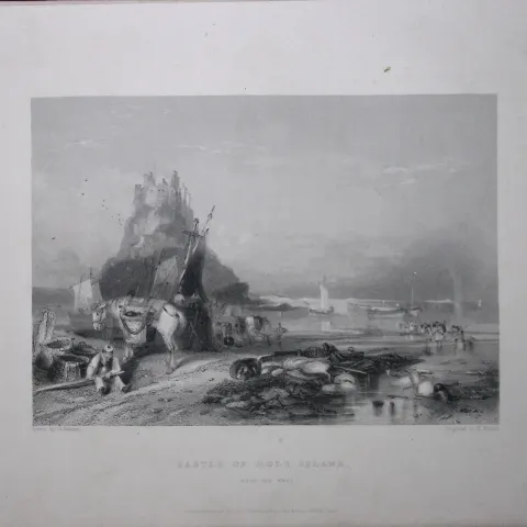 Holy Island Castle WH Bartlett 183 Years-Old Antique Steel Engraving-54