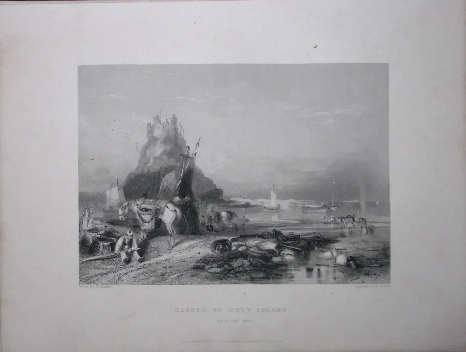 Holy Island Castle WH Bartlett 183 Years-Old Antique Steel Engraving-54