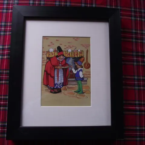 Original Watercolour Book Illustration - Mother Goose & Her Son Jack - By Hacker Ca. 1930's