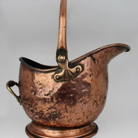 Victorian Helmet Shaped Copper Coal Scuttle