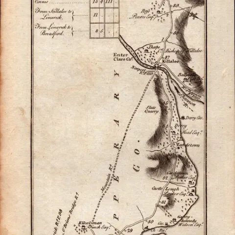 Ireland Rare Antique 1777 Map Road From Dublin To Ennis By Nenagh.