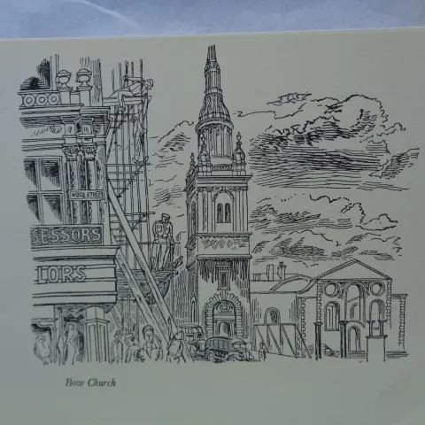 Edward Bawden CBE RA Original Vintage Historic Lithograph of London Historic Bow Bells Londoner