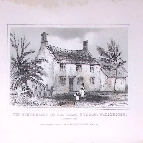 Sir Issac Newton Birth Place Antique 180 Years-Old Copper Plate Print-91