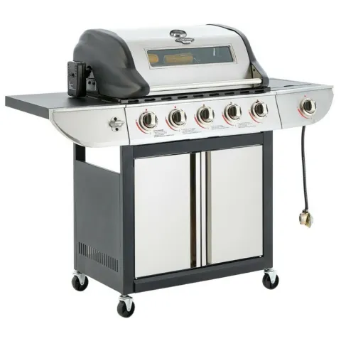 (7/P) RRP £249. Uniflame Classic 5 Burner Glass Window Gas Grill With Side Burner. 74.5 x 42.5cm co
