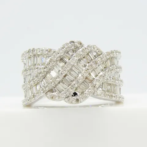 Large, Weighty Wave-style 2.00 Carat Diamond Cocktail Ring In White Gold