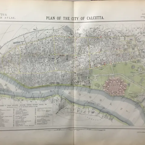 City Of Calcutta India Letts 1884 Antique Detailed Coloured Map.