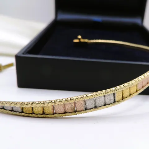 Italian Tri-Colour Gold on Sterling Silver Bracelet with Gift Box