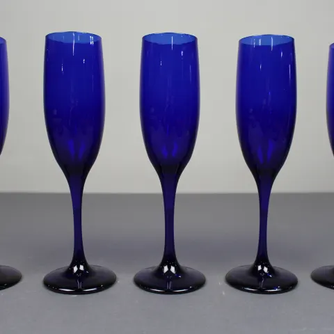 Set of 5 Vintage Cobalt Blue Champagne Flues