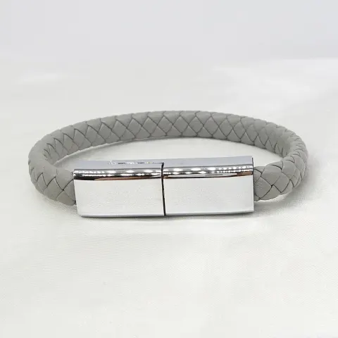Silver-coloured leather effect rope-style bracelet