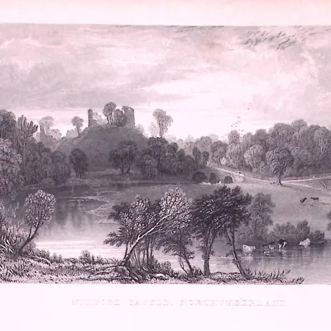 Mitford Castle Northumberland 1835 Antique Steel Engraving-18-TR