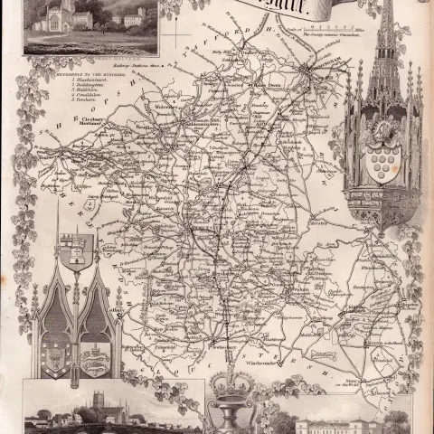 Worcestershire Steel Engraved Antique Thomas Moule Antique Map.