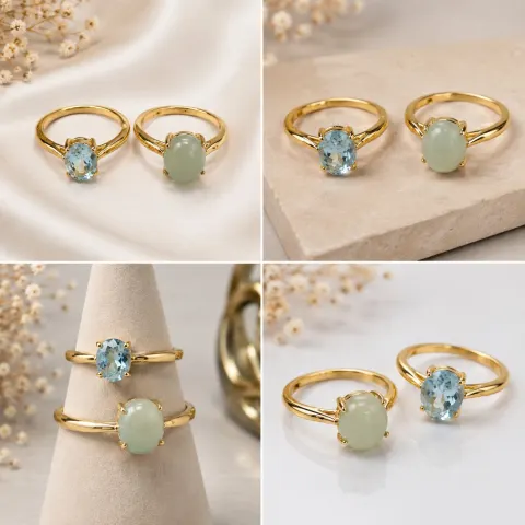 Two Gemstone Rings – Natural Blue Topaz & Natural Moonstone