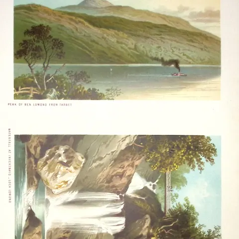 Scotland Waterfall at Inversnaic Loch Lomond Antique Coloured Print-29b