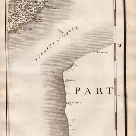 Dover Straits Channel Ports Calais John Cary's Antique George III 1794 Map.