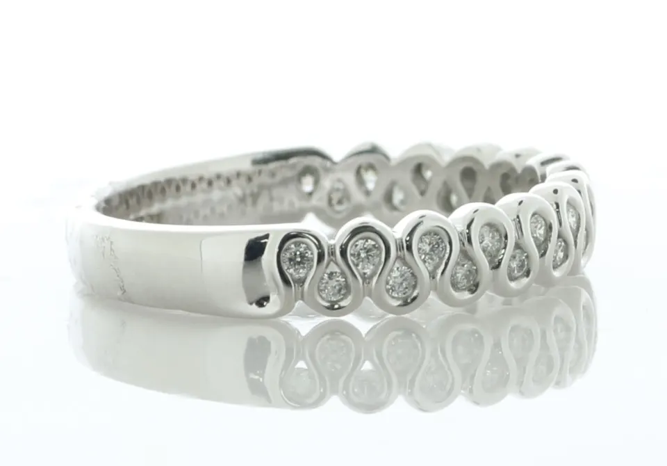 14ct White Gold Meander Curve Rub Over Set Semi Eternity Diamond Ring 3.5mm 0.20 Carats