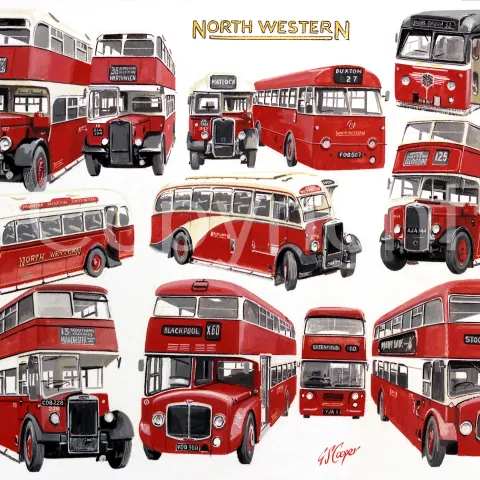 North Western Multi Bus Montage Large Metal Wall Art.
