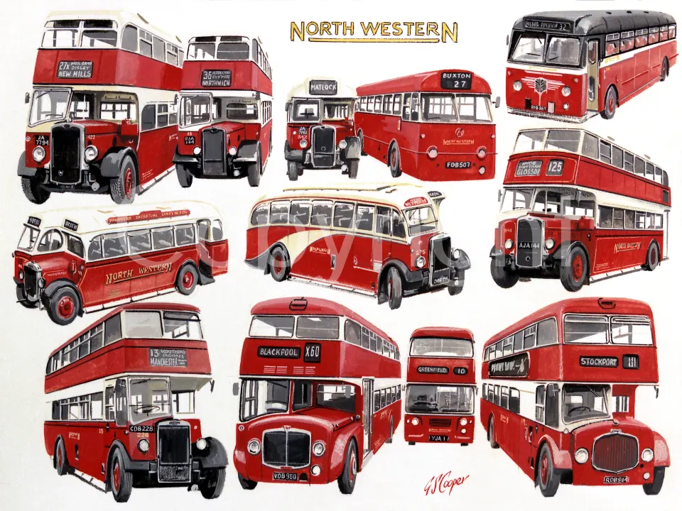 North Western Multi Bus Montage Large Metal Wall Art.