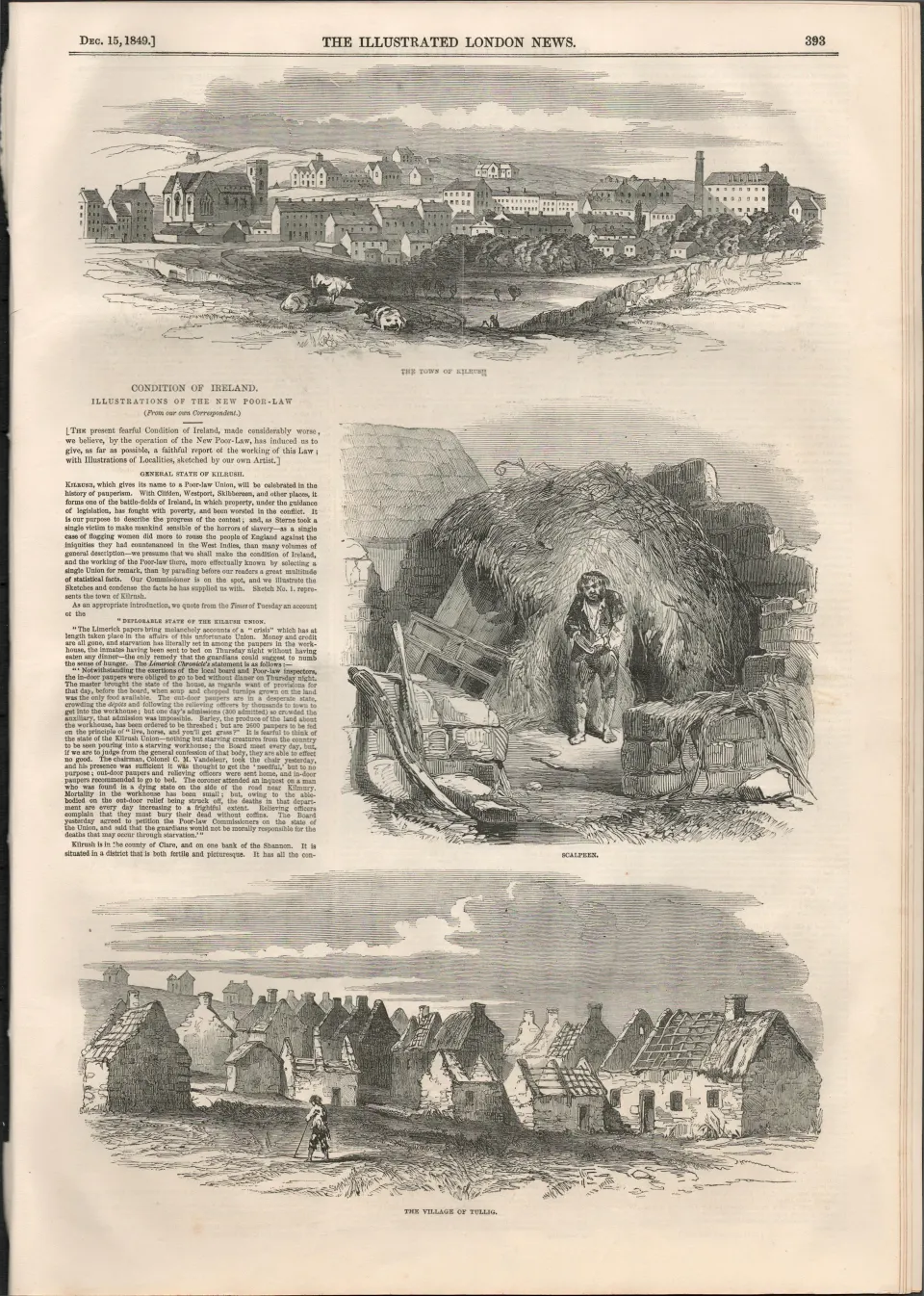 Irish Famine 1849 Tullig, Scalpeen, Kilrush,  Co Clare Antique Newspaper