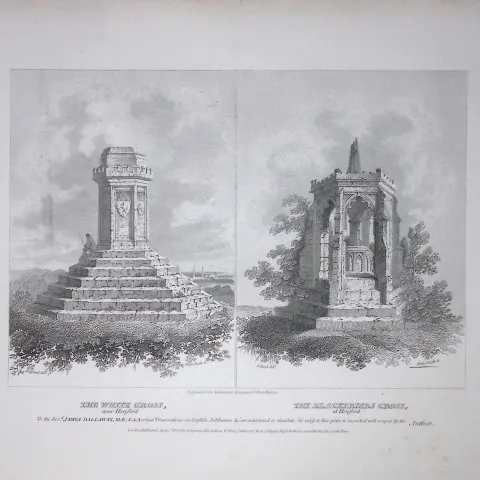 White & Blackfriars Cross Hertford 190 Years-Old John Britton Antique Steel Engraving-59