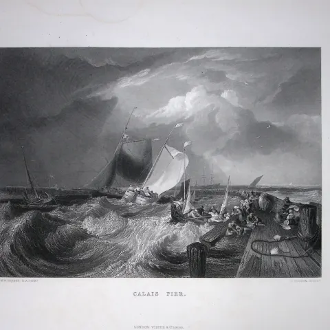 J.M.W Turner View of Calais Pier France Antique Steel Engraving-77-TR