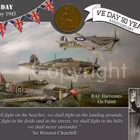VE Day 80th Anniversary Hurricanes On Patrol Designed Metal Art Coin Display