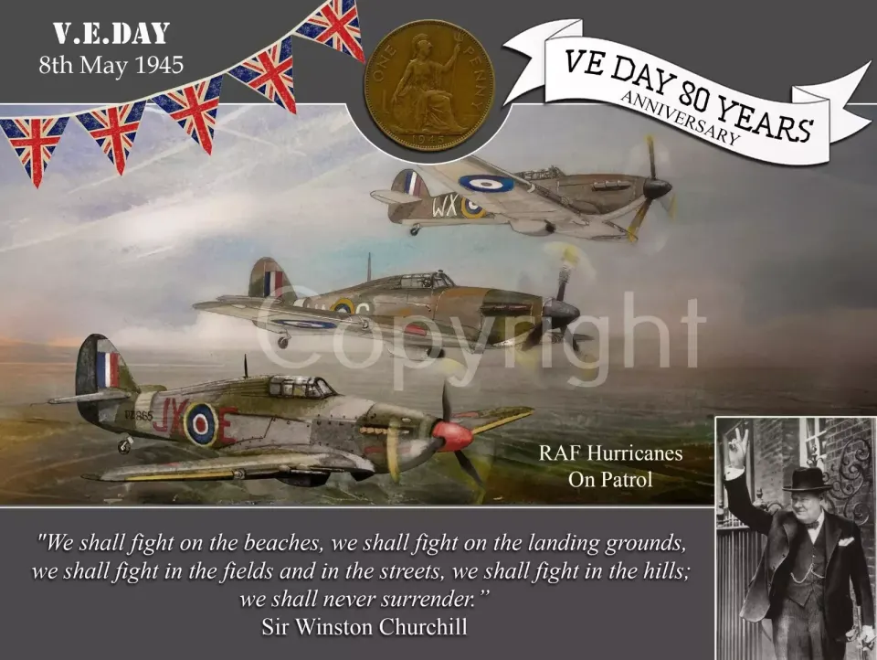 VE Day 80th Anniversary Hurricanes On Patrol Designed Metal Art Coin Display