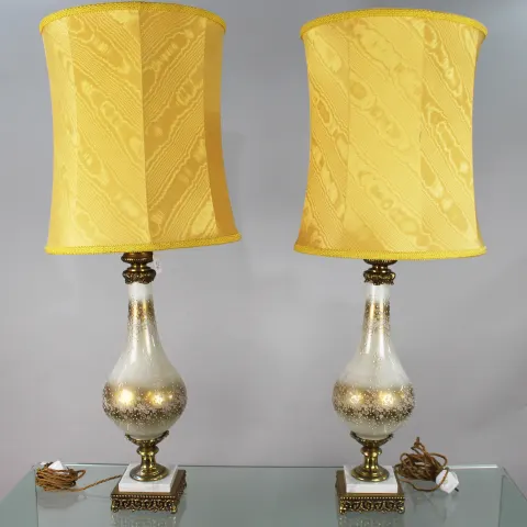 Pair of Venetian Brass Mounted Jewelled Glass Table Lamps