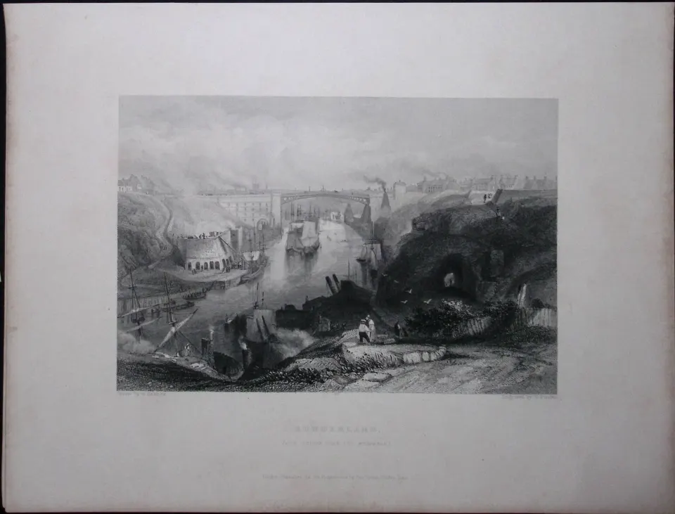 Sunderland View WH Bartlett 183 Years-Old Antique Steel Engraving-56