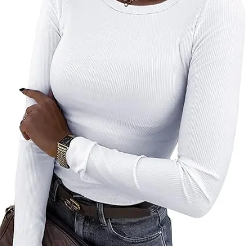 5 x Womens Long Sleeve Stretch Crewneck Tops L28a