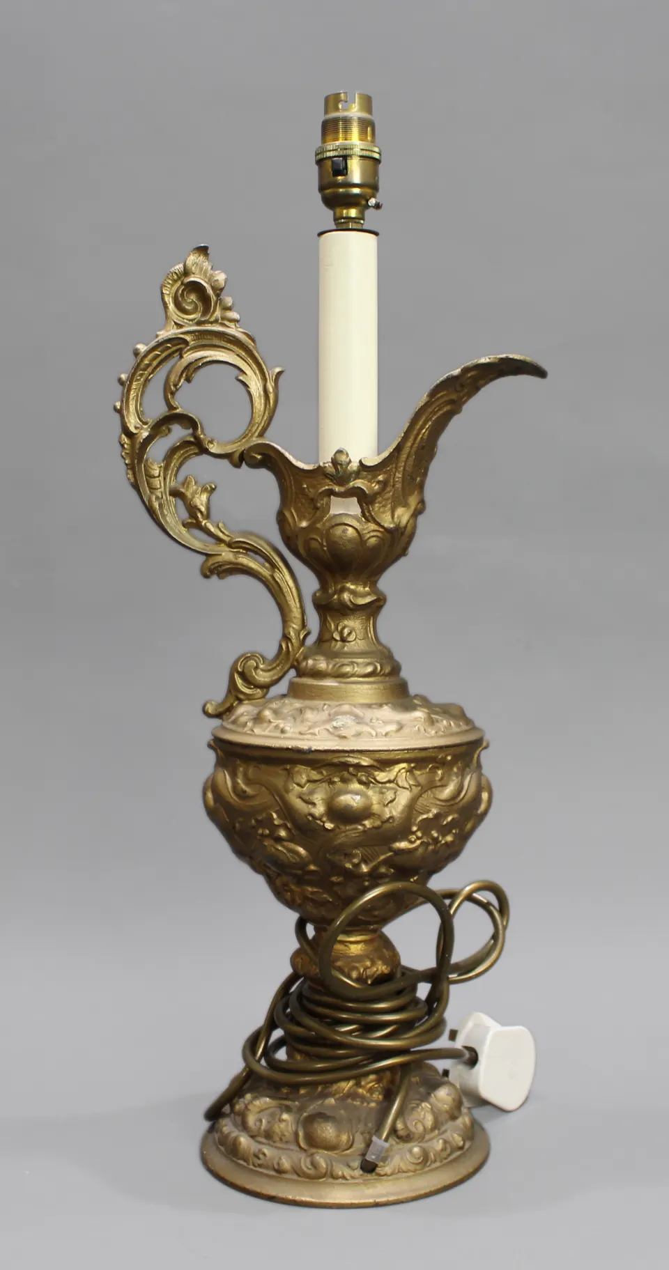 Late 19th c. Gilded Metal Ewer Lamp – Later Electrified