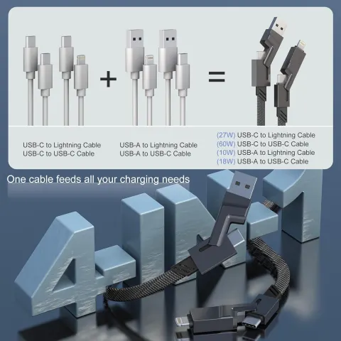 10 x 60W 4-in-1 USB C Fast Charging Cable with Data Sync L4a