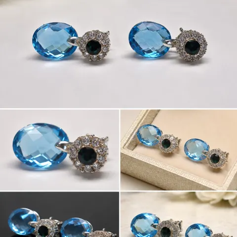 Blue & Green Gemstone Drop Earrings