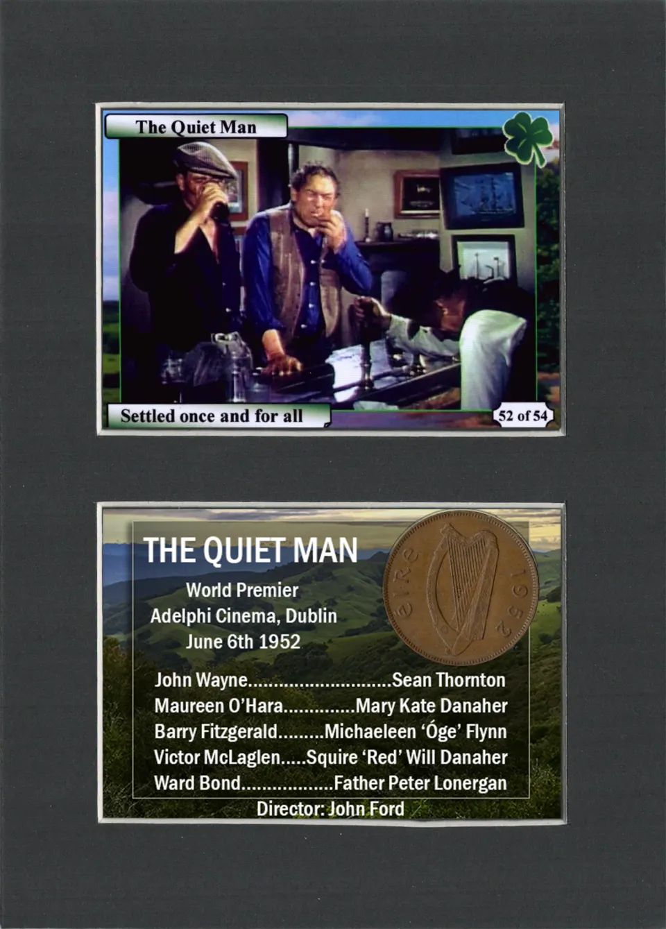 The Quiet Man Film John Wayne Mounted Original Irish Coin Metal Art Display