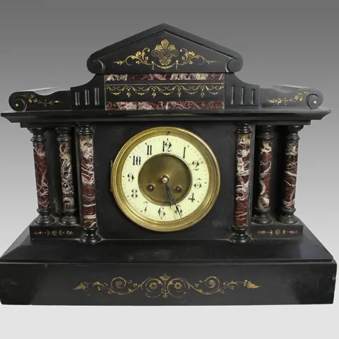 High Victorian Inlaid Black Marble Palladium Mantle Clock