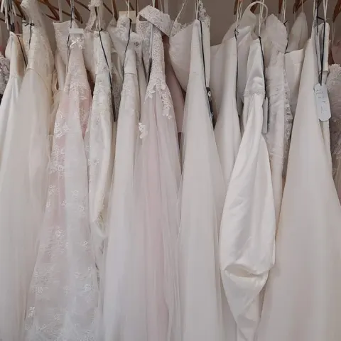 Bulk Lot of 25 Wedding Gowns/Bodices/Skirts All Mixed Sizes and Designs.  RRP £25k etx. Mainly Ivory