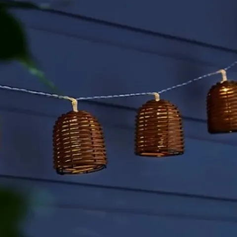 Zinc Solar Rattan lantern Solar-powered Warm white 10 LED lights RRP £14.99 ea