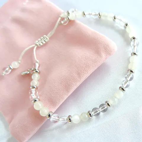 Lola Rose London Grey & White Quartz Gemstone Bead Bracelet - New